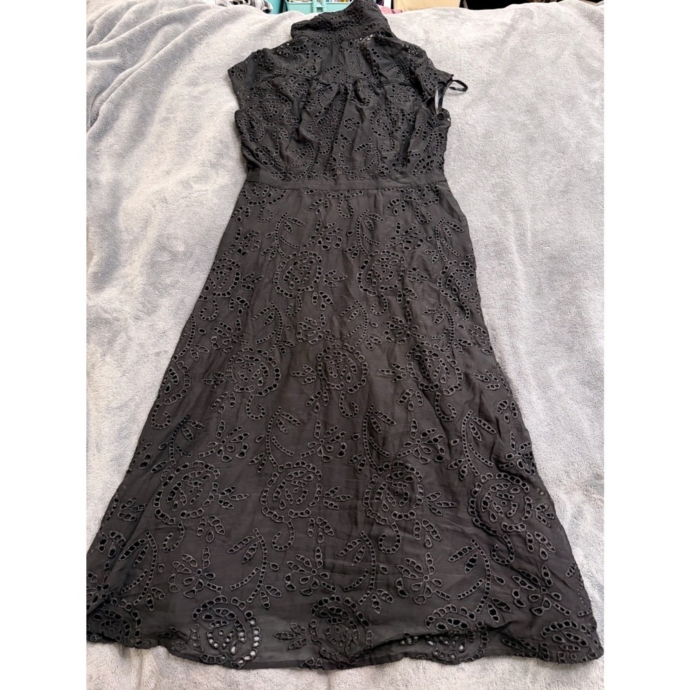 White House Black Market Eyelet Midi Shirtdress Womens 16 Black NWT 570324735 - Picture 5 of 7